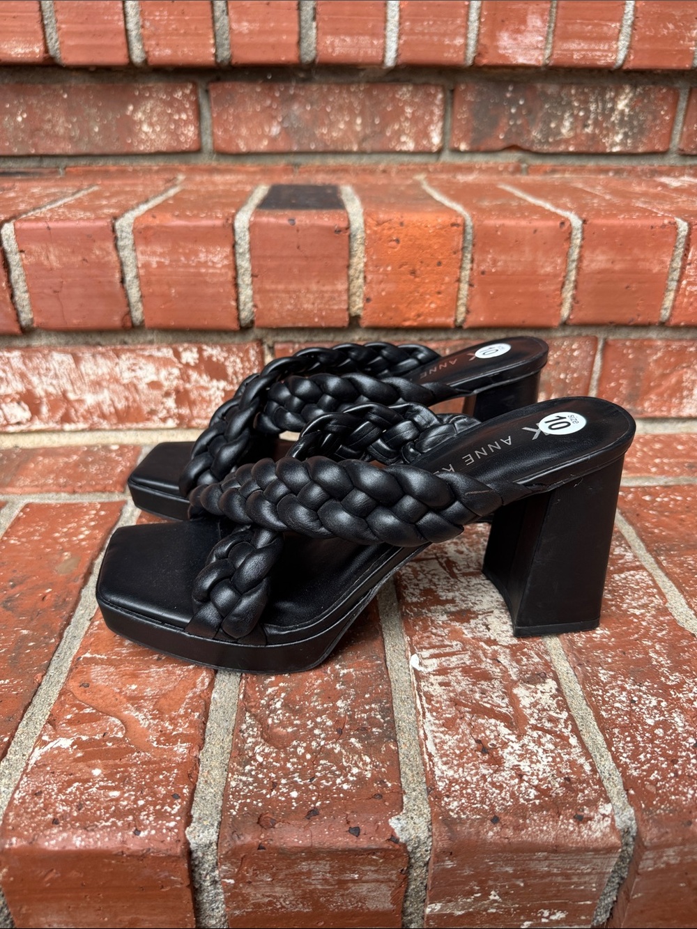 Anne Klein Aiden Black Woven Strappy Block Heel Mule Sandals Women's Size 10 - Picture 3 of 7